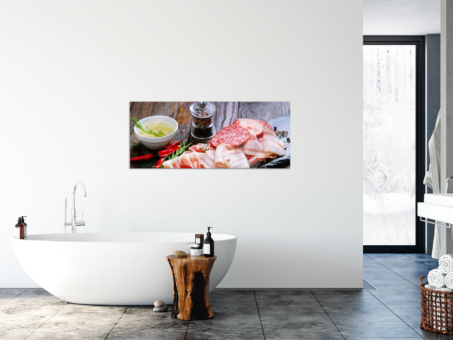 Antipasti Wurstsorten, Glasbild Panorama