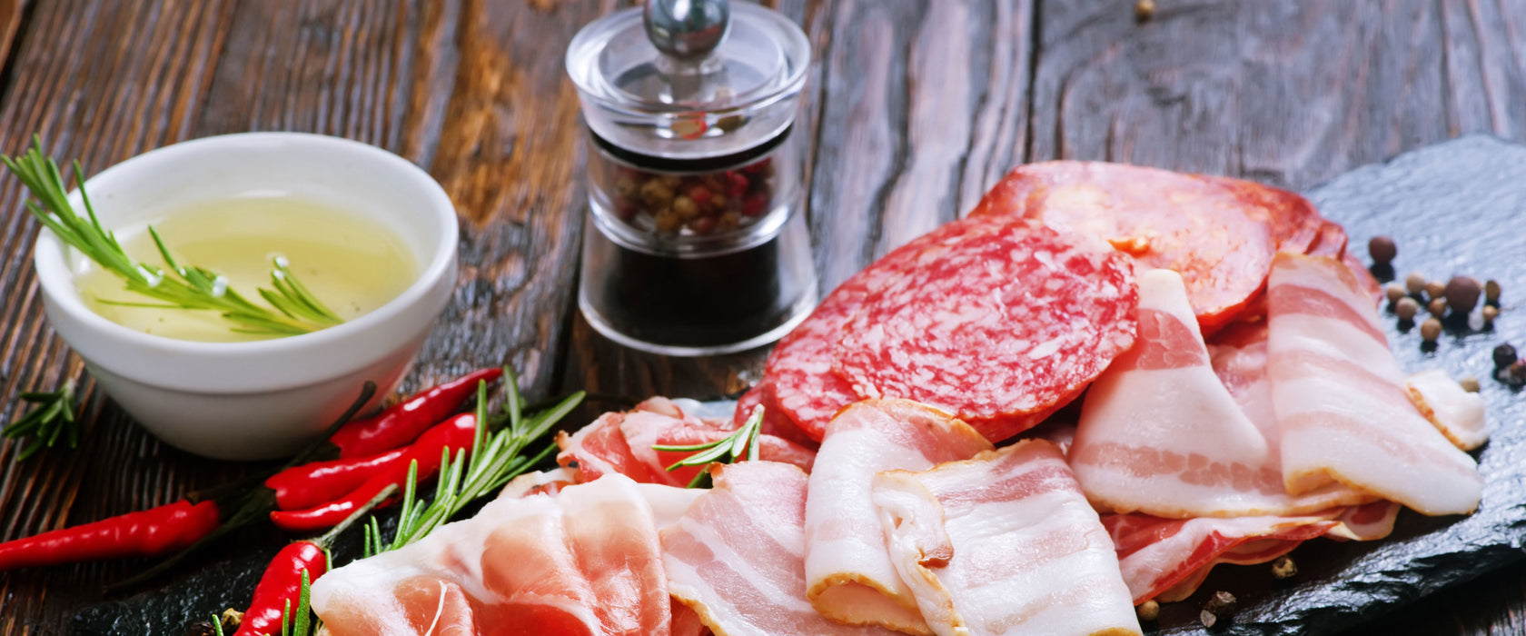 Antipasti Wurstsorten, Glasbild Panorama