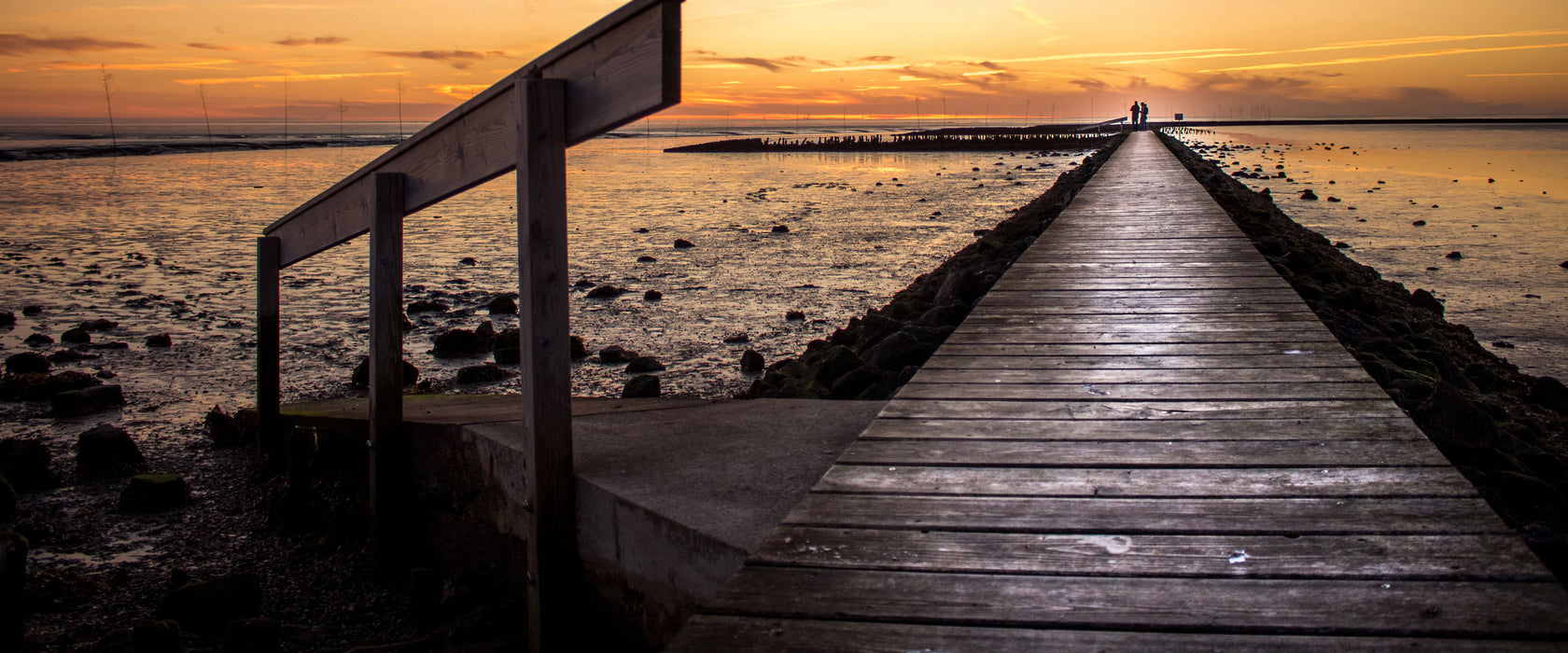 langer Steg an der Nordsee, Glasbild Panorama