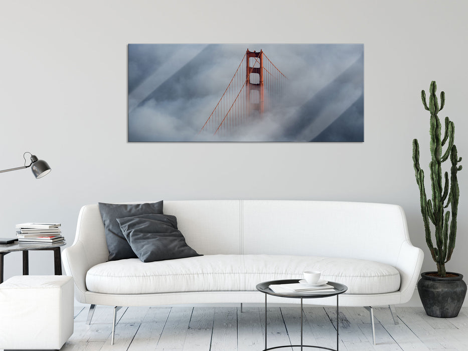 Golden Gate Bridge über den Wolken, Glasbild Panorama