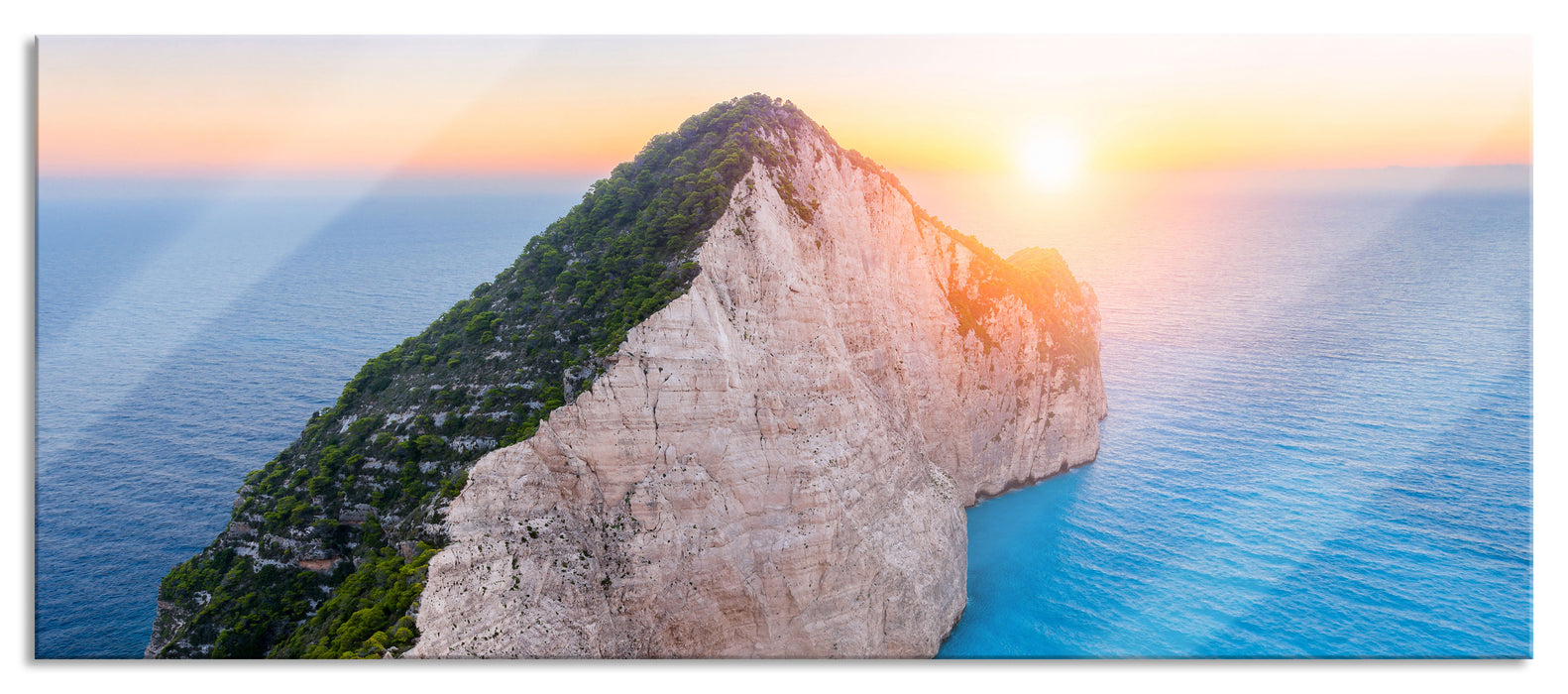 Pixxprint Nagio Strand im Sonnenuntergang, Glasbild Panorama