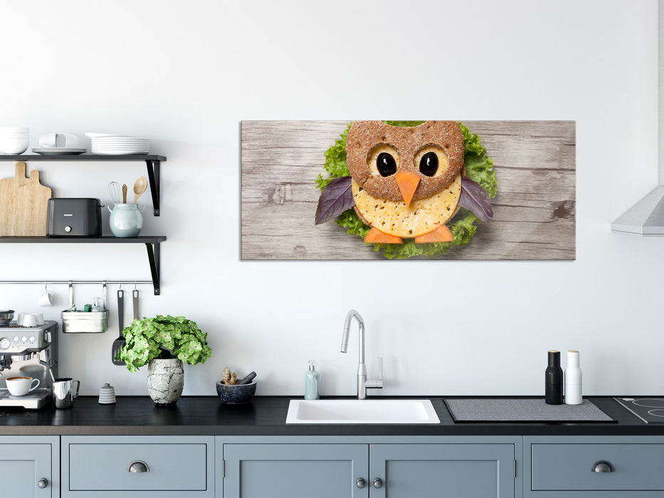 das lustige Eulen Sandwich, Glasbild Panorama