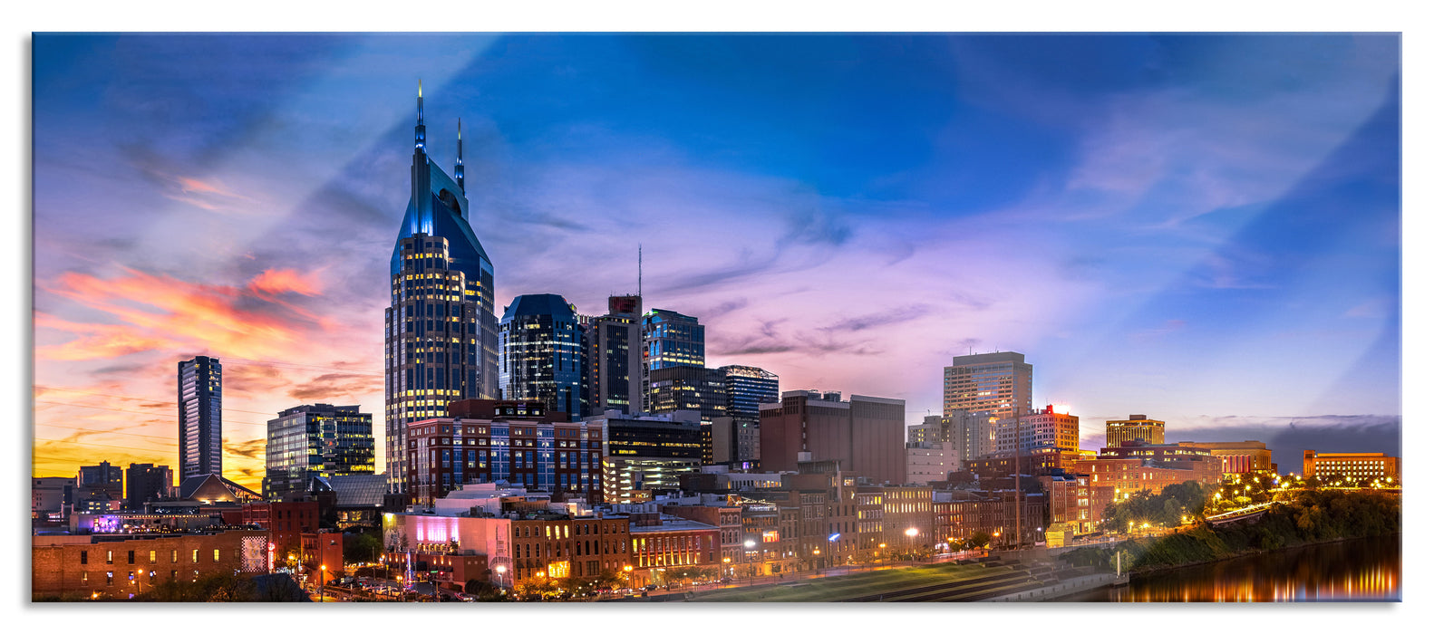 Pixxprint Nashville Skyline Panorama, Glasbild Panorama