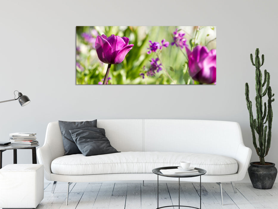 Blumen im Sonnenschein, Glasbild Panorama