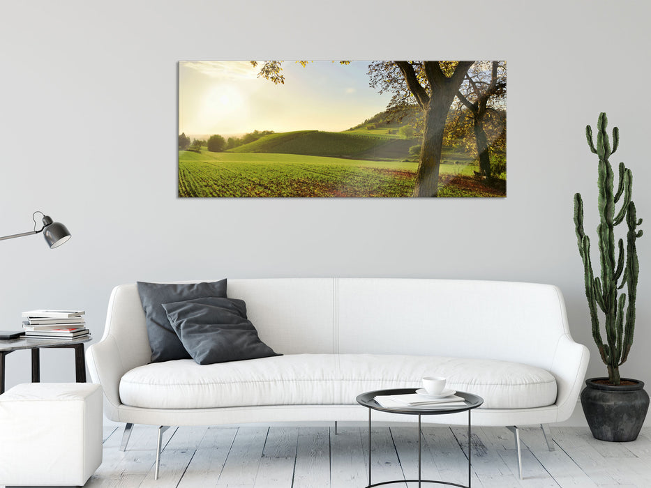 Landschaft im Herbst, Glasbild Panorama