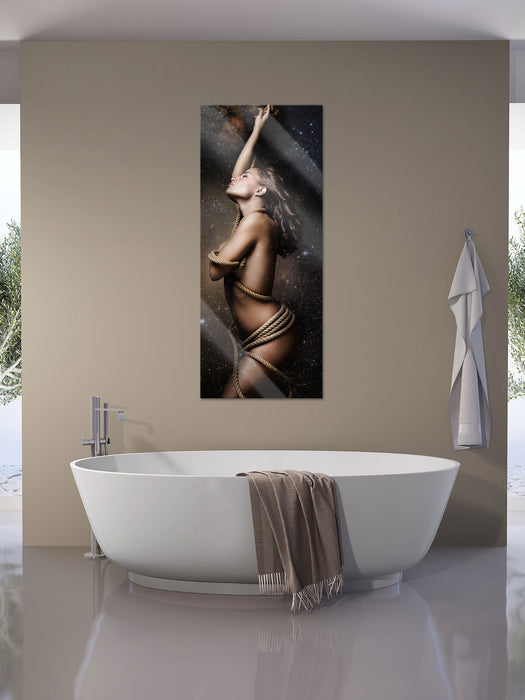 hübsche Frau in Seil gewickelt, Glasbild Panorama