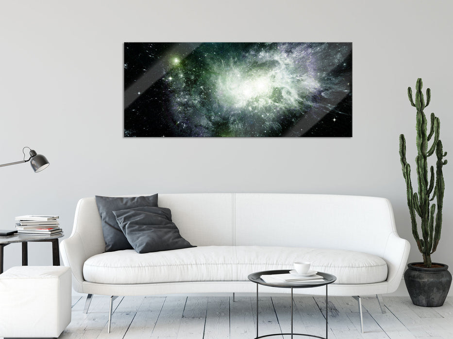 ferne Galaxie im Sternenstaub, Glasbild Panorama