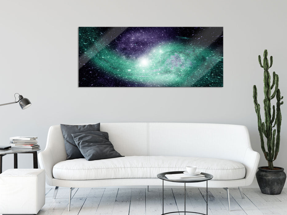 ferne Galaxie im Sternenstaub, Glasbild Panorama