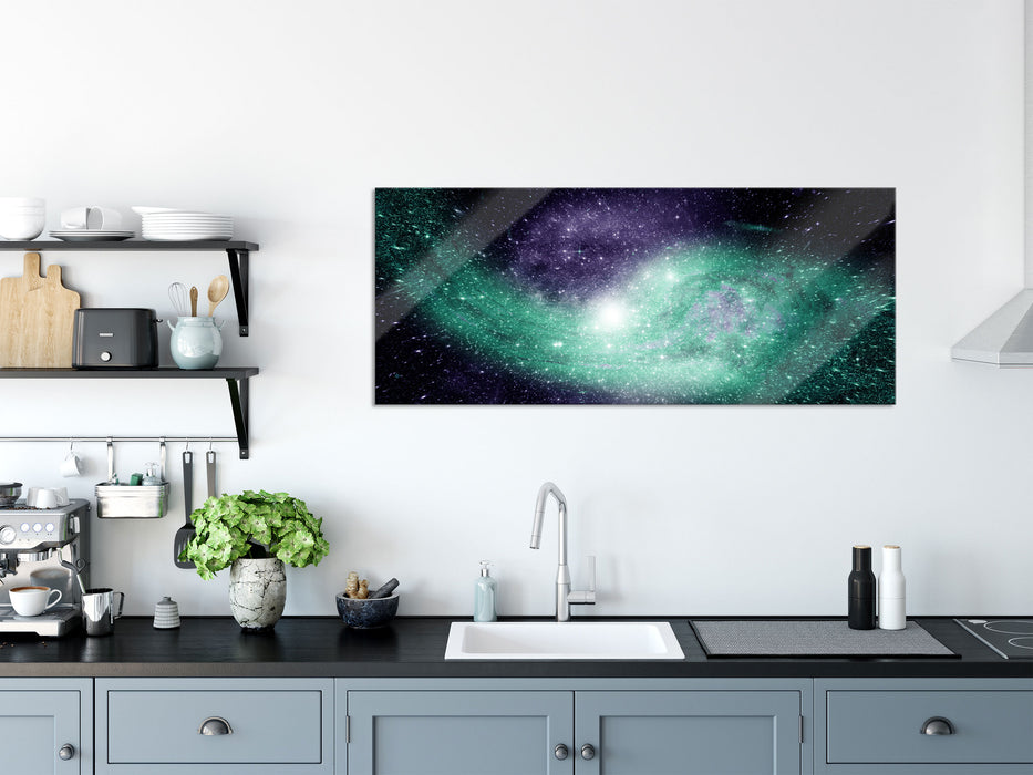 ferne Galaxie im Sternenstaub, Glasbild Panorama