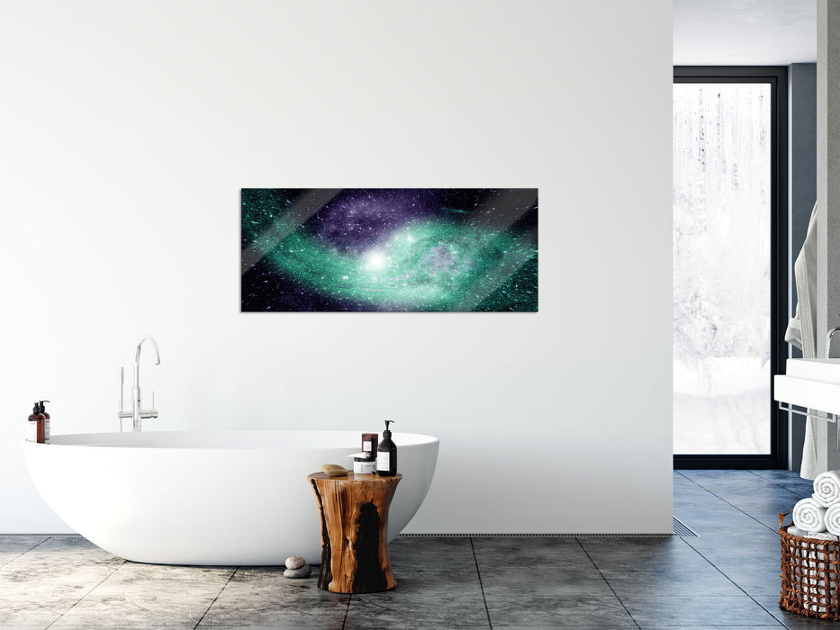 ferne Galaxie im Sternenstaub, Glasbild Panorama