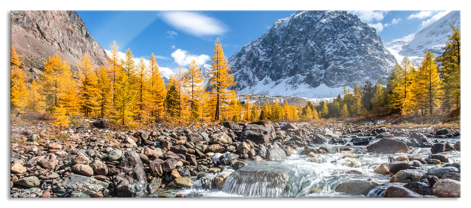 Pixxprint kleiner Fluss im Gebirge, Glasbild Panorama