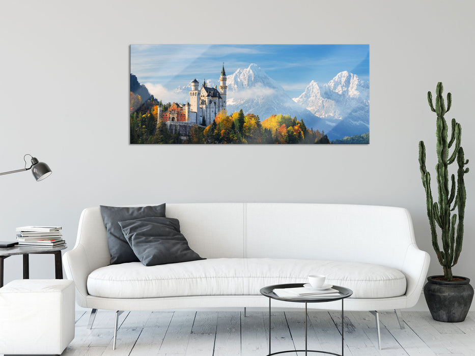 Schloss Neuschwanstein Herbst, Glasbild Panorama