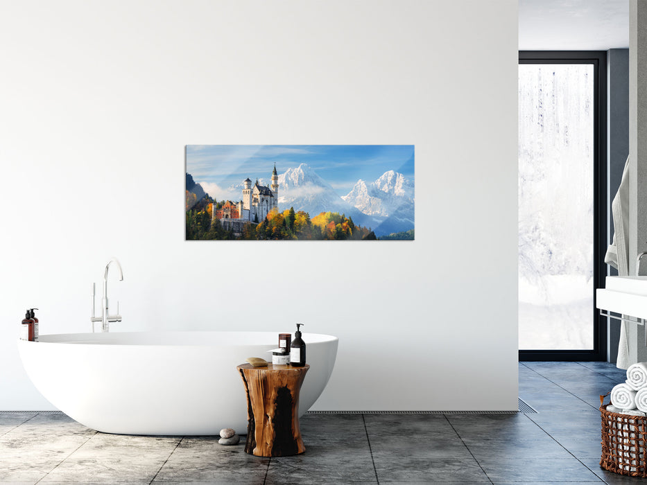 Schloss Neuschwanstein Herbst, Glasbild Panorama