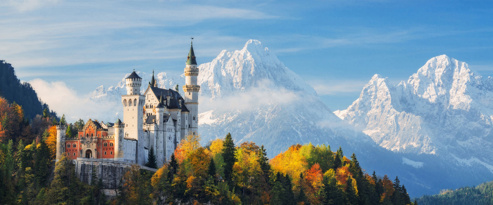 Schloss Neuschwanstein Herbst, Glasbild Panorama