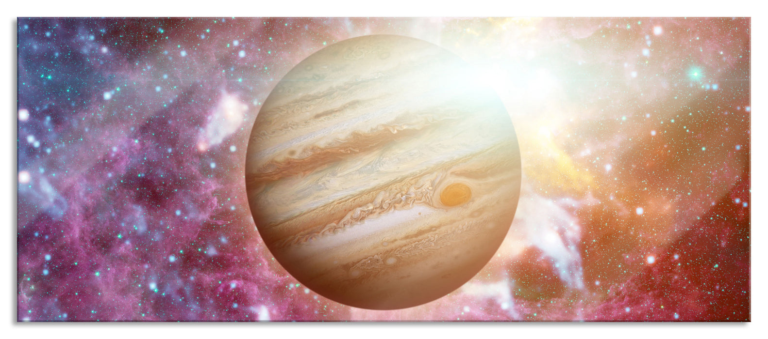 Pixxprint Planet Jupiter im Universum, Glasbild Panorama