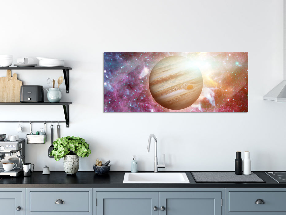 Planet Jupiter im Universum, Glasbild Panorama