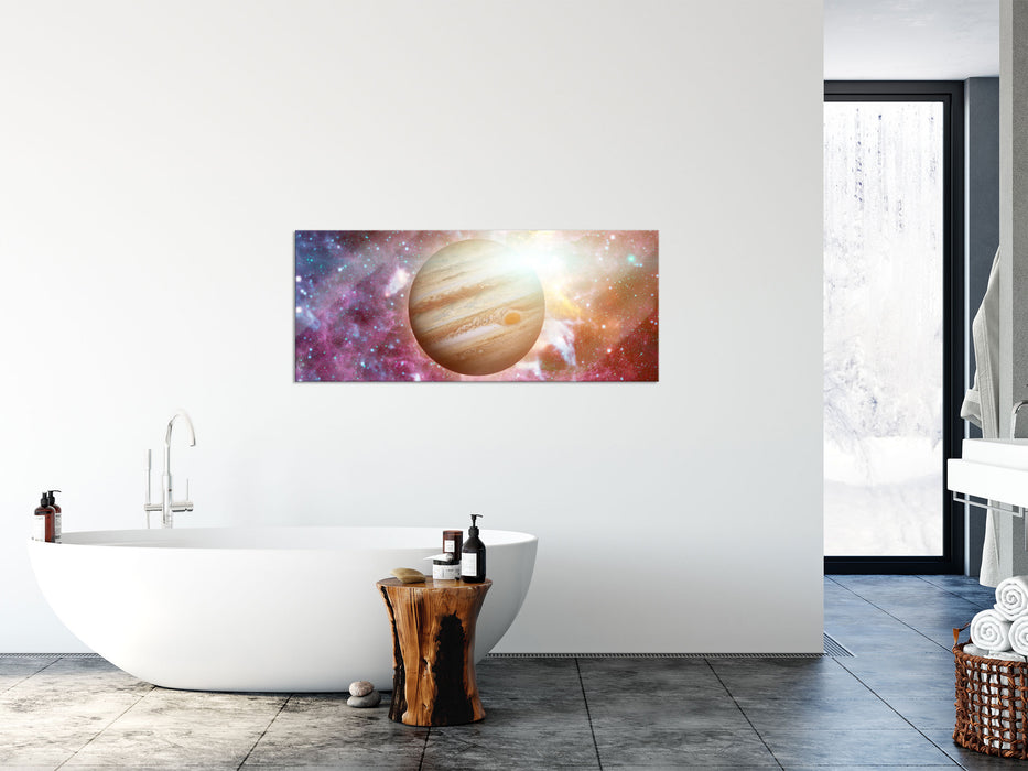 Planet Jupiter im Universum, Glasbild Panorama