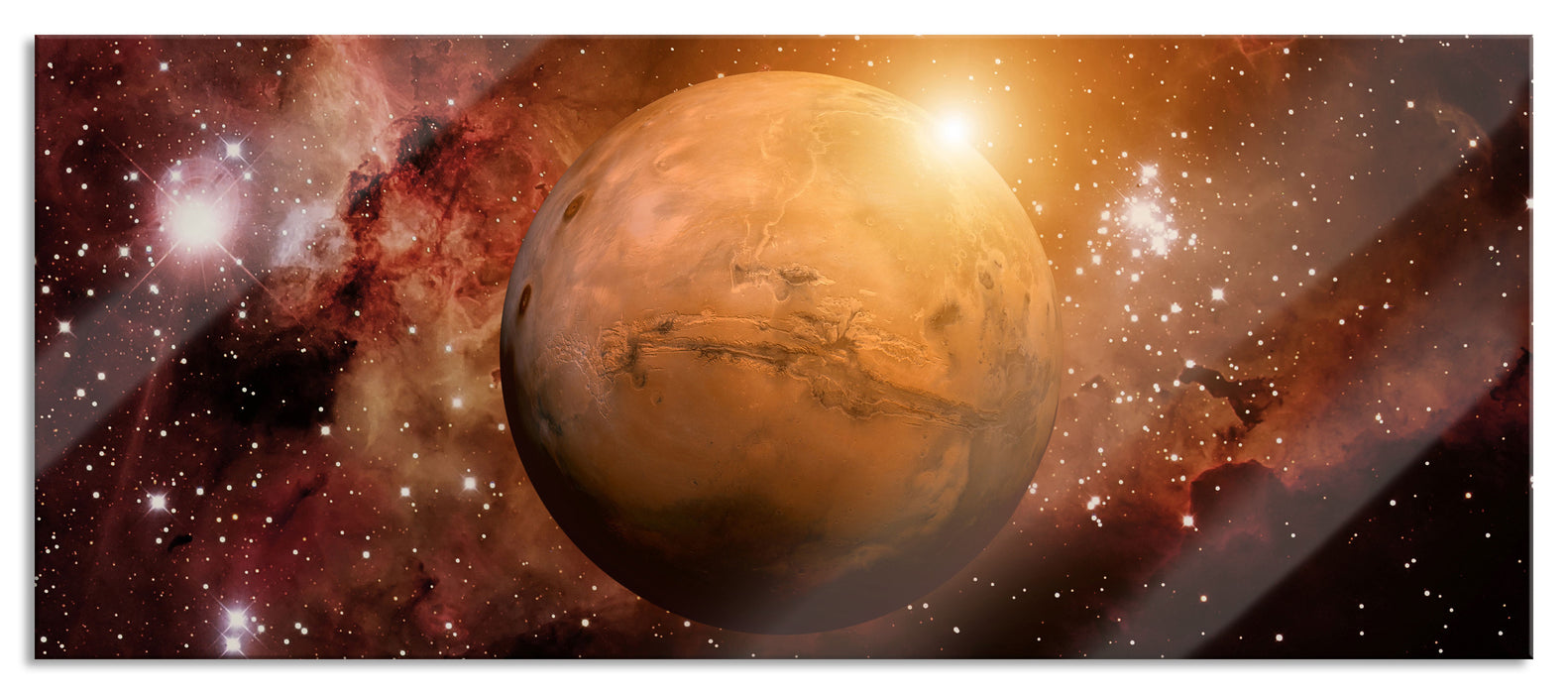 Pixxprint Planet Mars im Universum, Glasbild Panorama