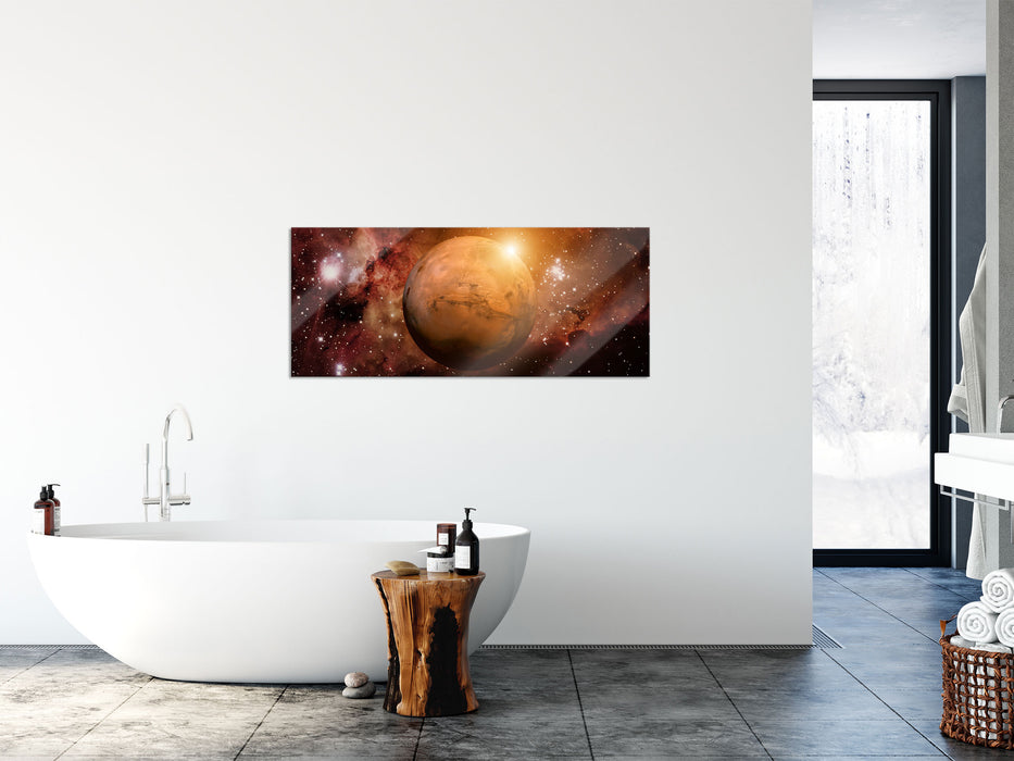 Planet Mars im Universum, Glasbild Panorama