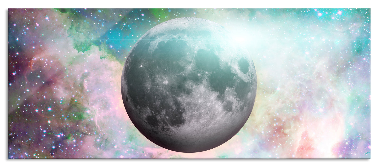 Pixxprint unser Mond im Sternenstaub, Glasbild Panorama