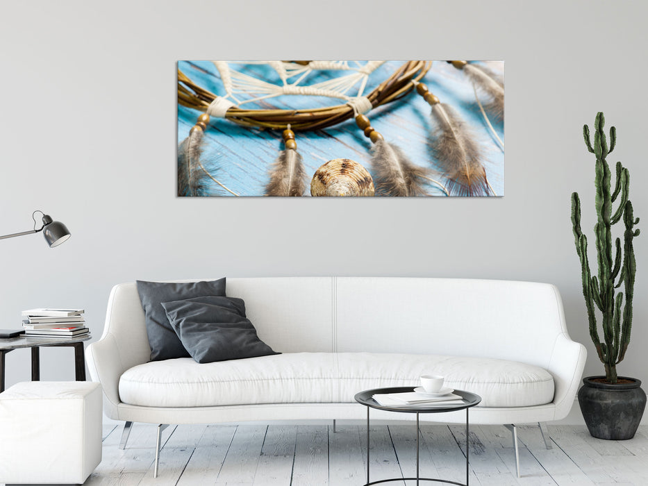 Traumfänger mit Federn, Glasbild Panorama