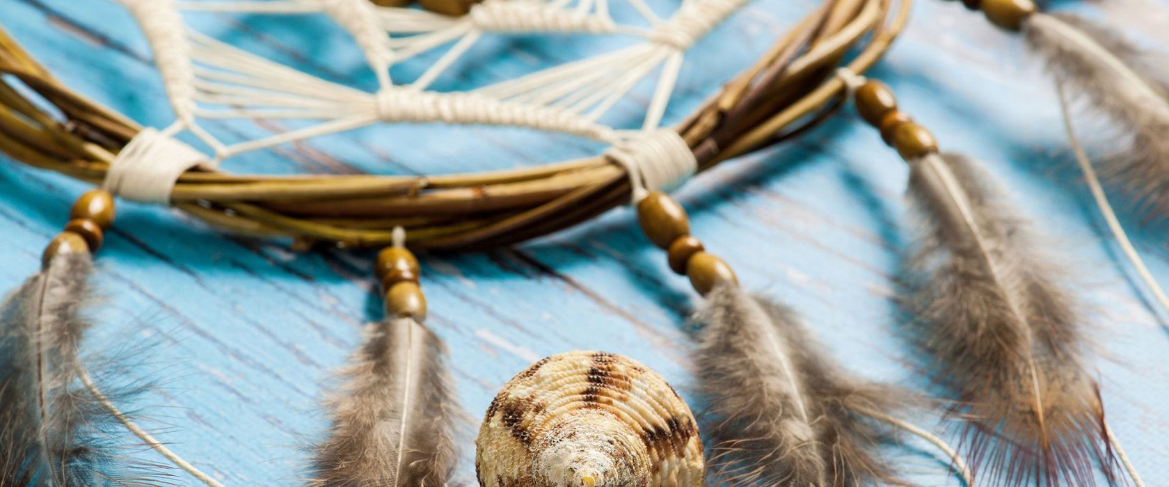 Traumfänger mit Federn, Glasbild Panorama