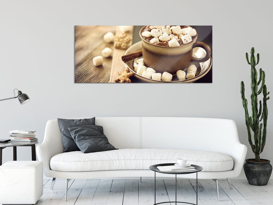 Kakaogetränk mit Marshmallows, Glasbild Panorama