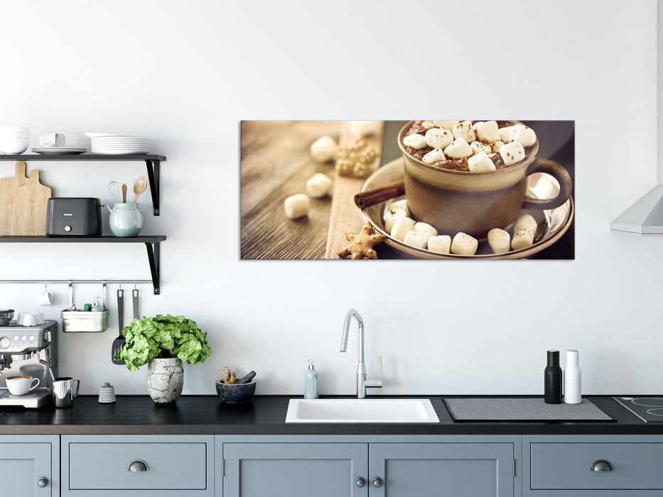 Kakaogetränk mit Marshmallows, Glasbild Panorama