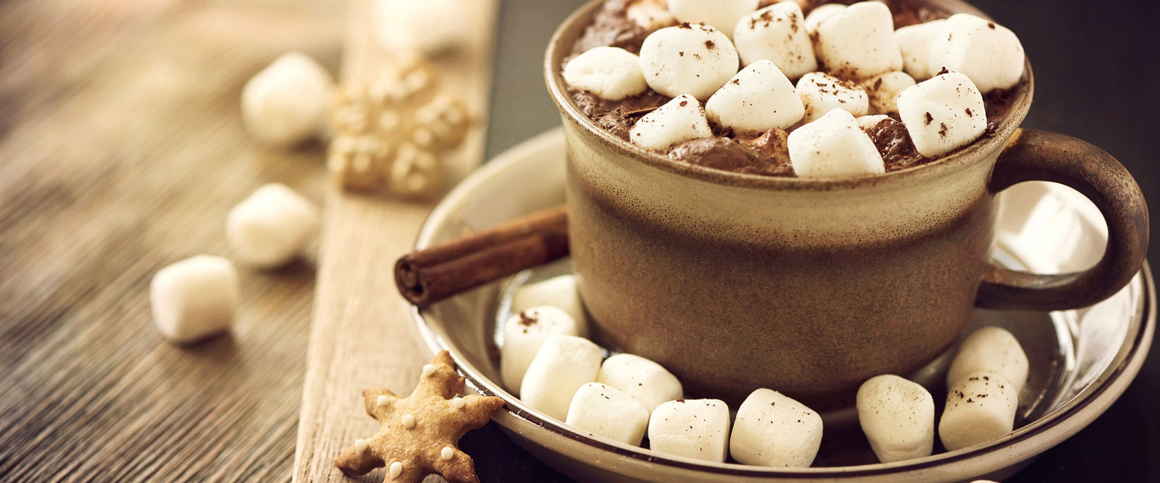 Kakaogetränk mit Marshmallows, Glasbild Panorama