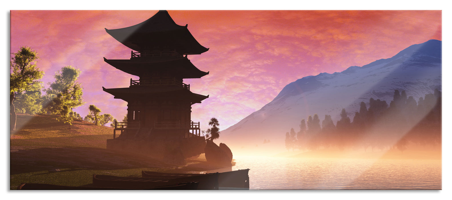 Pixxprint Chinesisches Haus, Glasbild Panorama