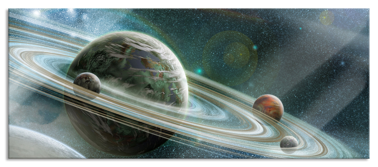 Pixxprint Planet mit Ringsystem, Glasbild Panorama