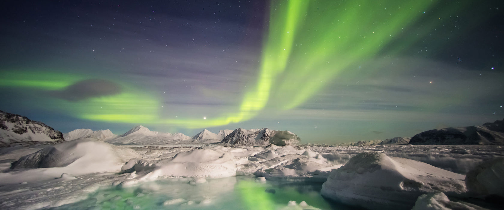 gewaltiges Polarlicht, Glasbild Panorama