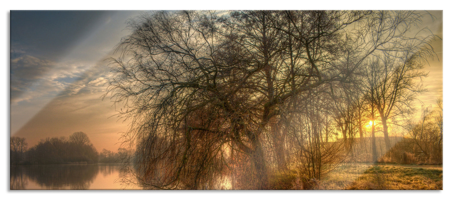 Pixxprint Landschaft im Morgengrauen, Glasbild Panorama