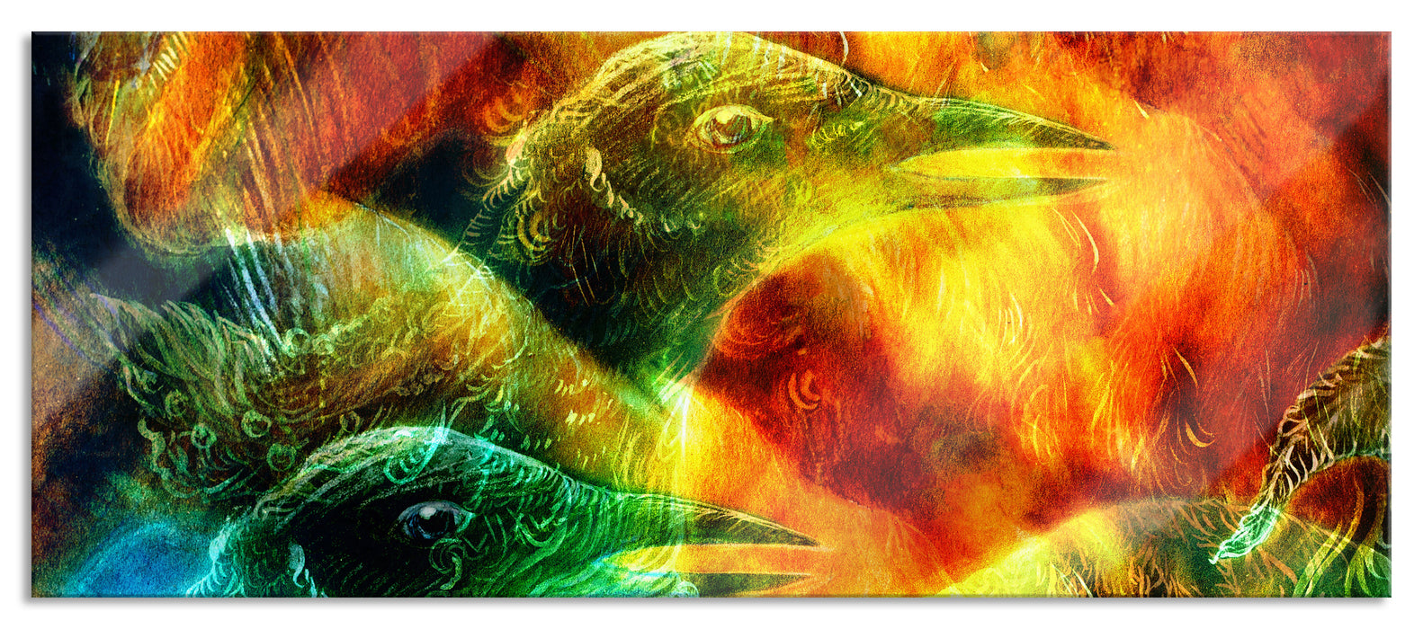 Pixxprint Vogel Phönix Collage, Glasbild Panorama