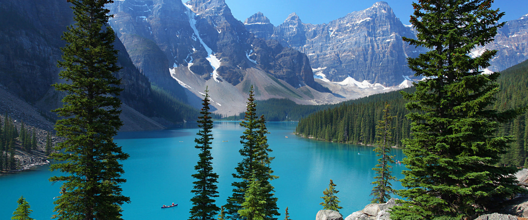 Moraine Lake kanadische Berge, Glasbild Panorama