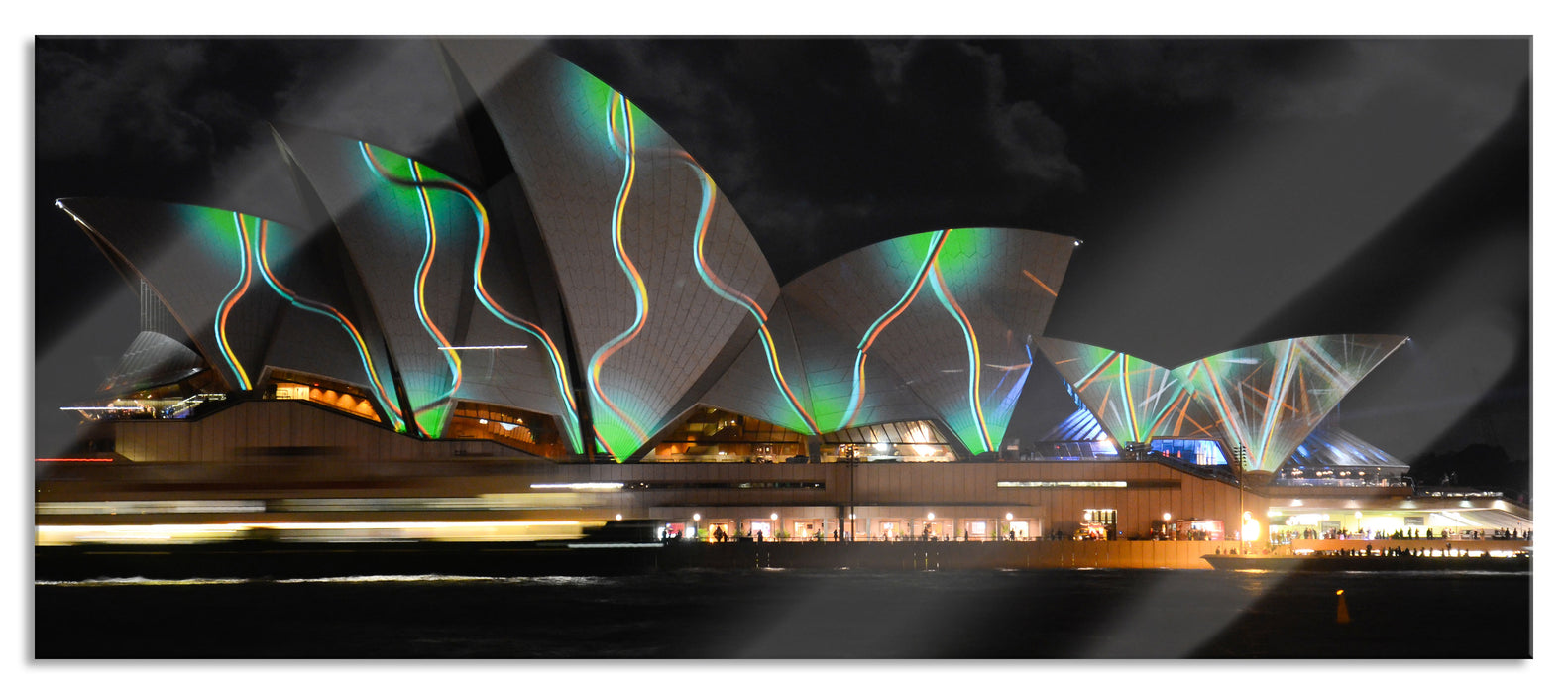 Pixxprint Sydney Opera House Beleuchtung, Glasbild Panorama