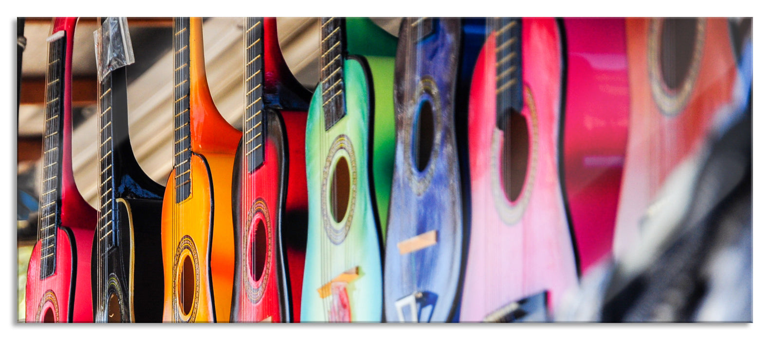 Pixxprint bunte Gitarren, Glasbild Panorama