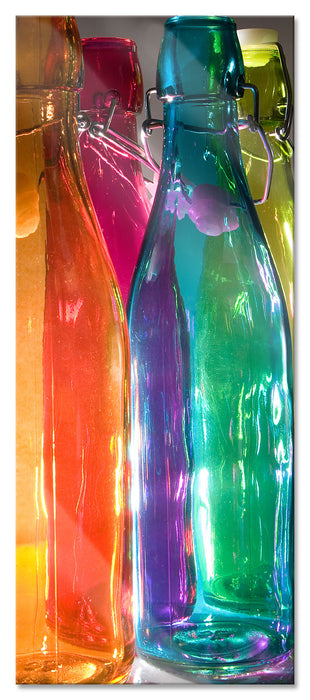 Pixxprint bunte Glasflaschen, Glasbild Panorama