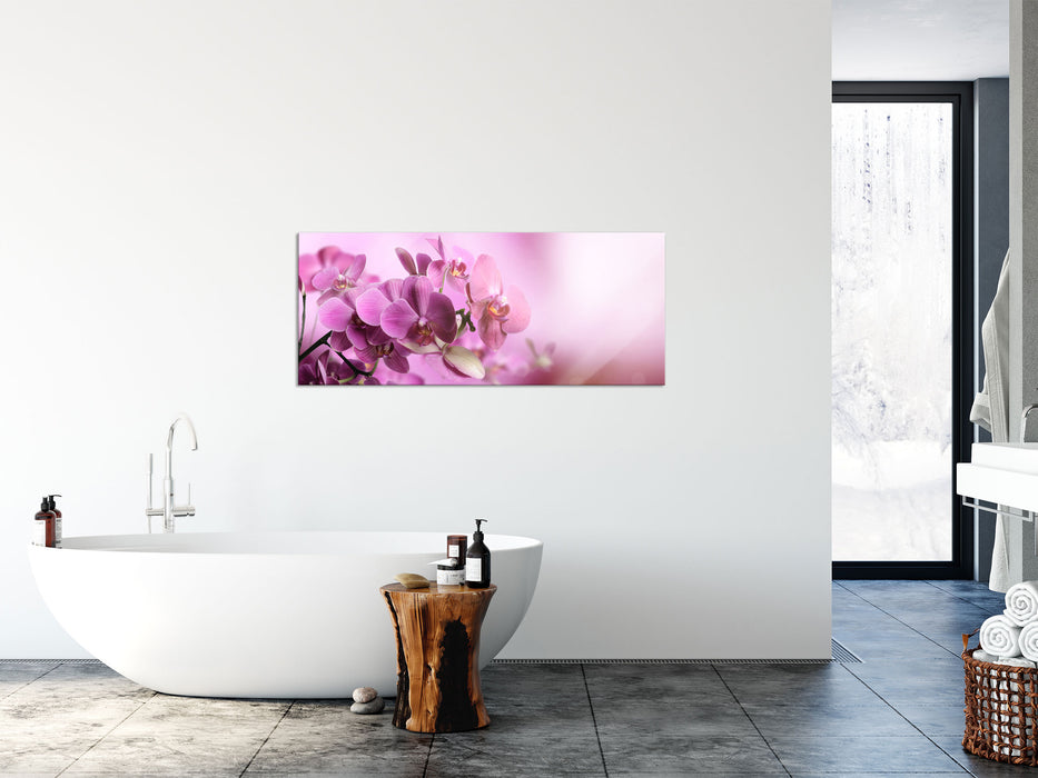 Wunderschöne Orchideenblüten, Glasbild Panorama