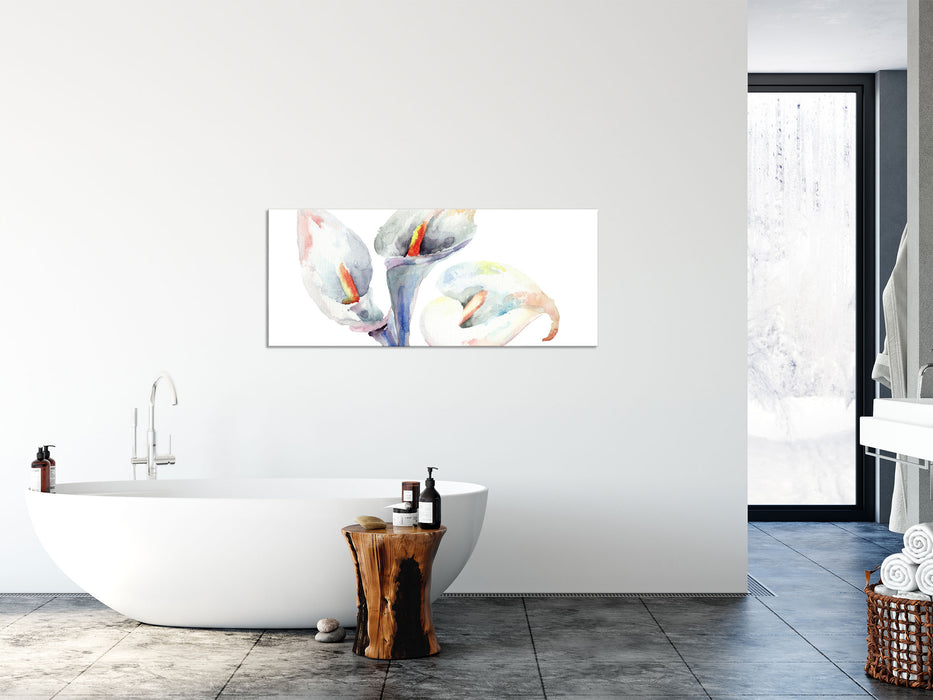 Aquarell Blüten Callas Kunst, Glasbild Panorama