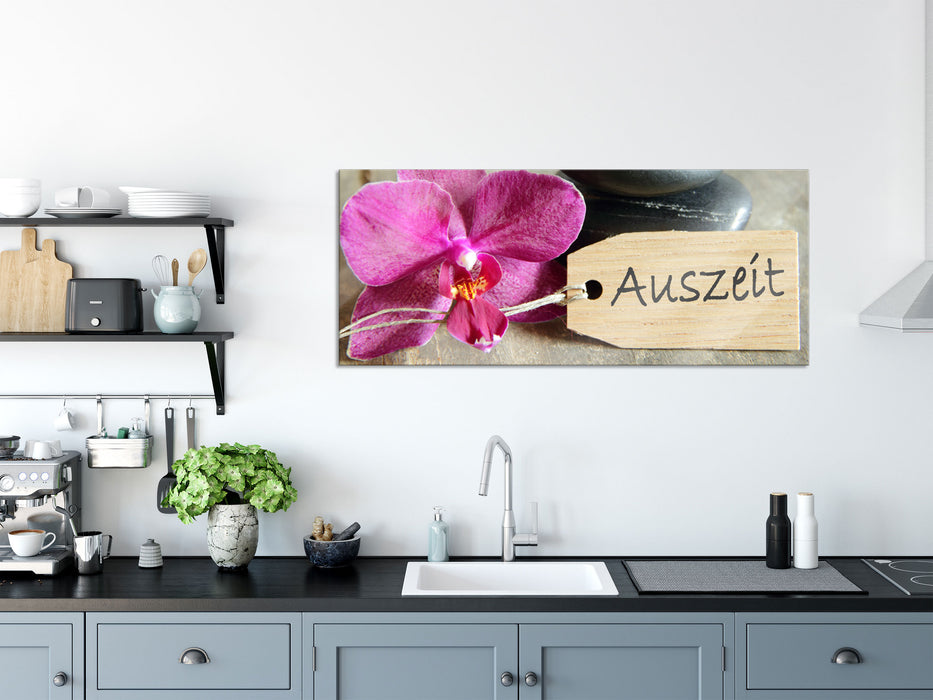 Auszeit Orchidee mit Zen Steinen, Glasbild Panorama