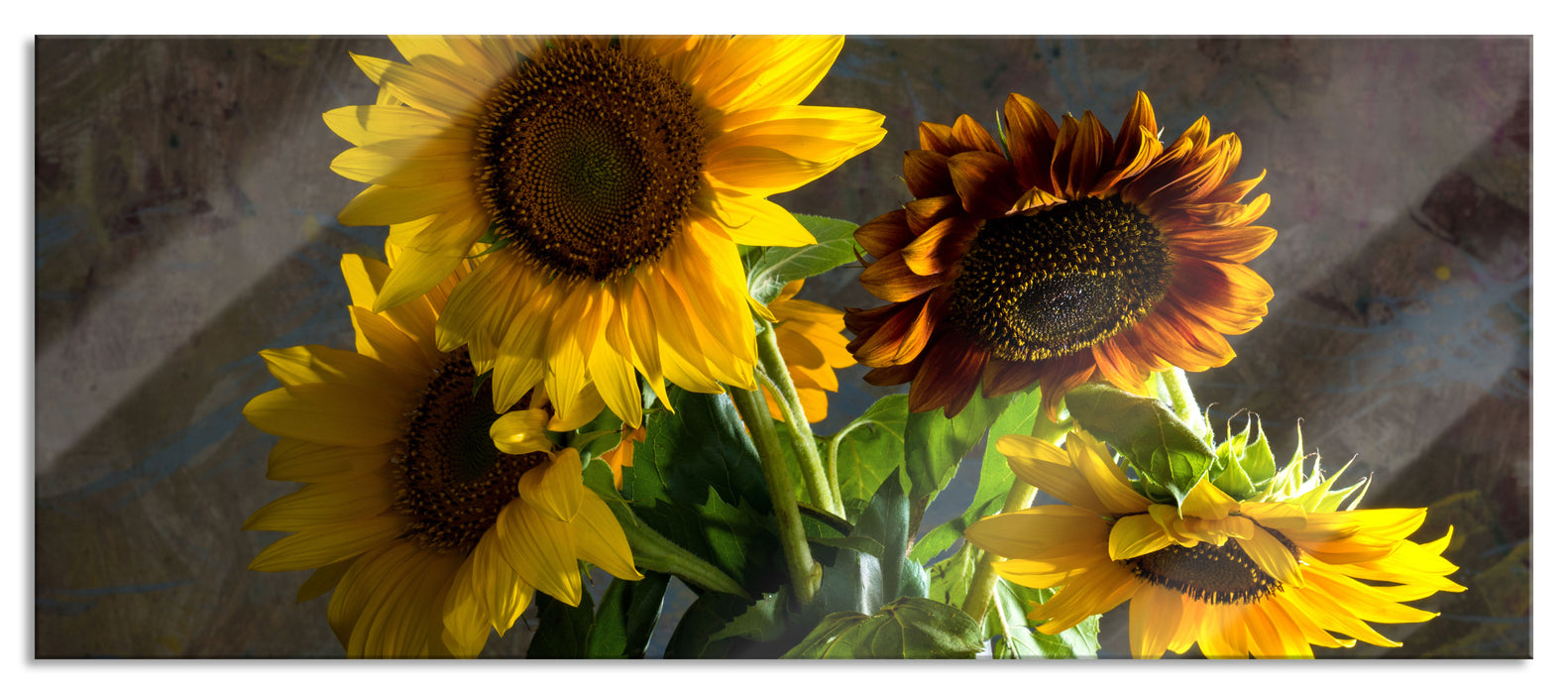 Pixxprint Sonnenblumen in edler Vase, Glasbild Panorama