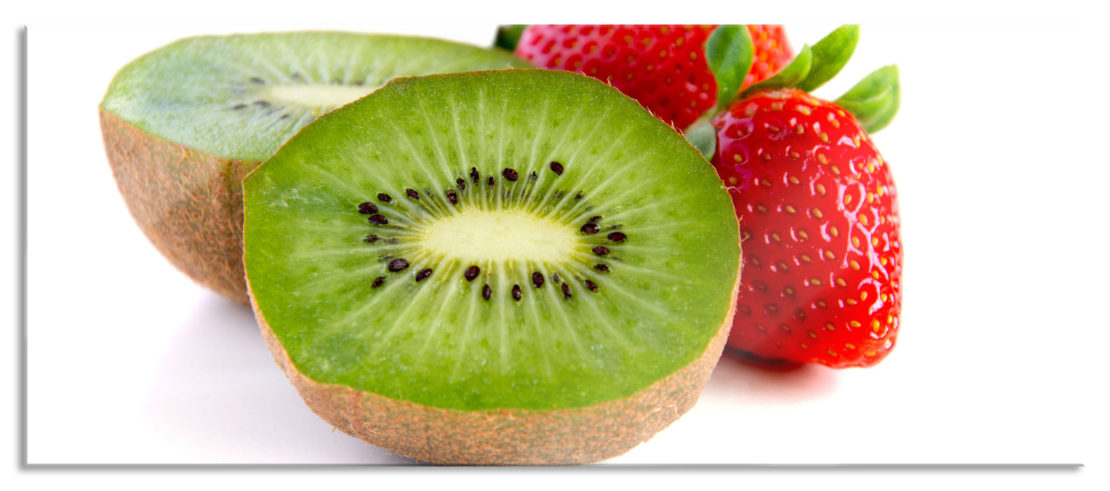 Pixxprint Kiwi und Erdbeeren, Glasbild Panorama