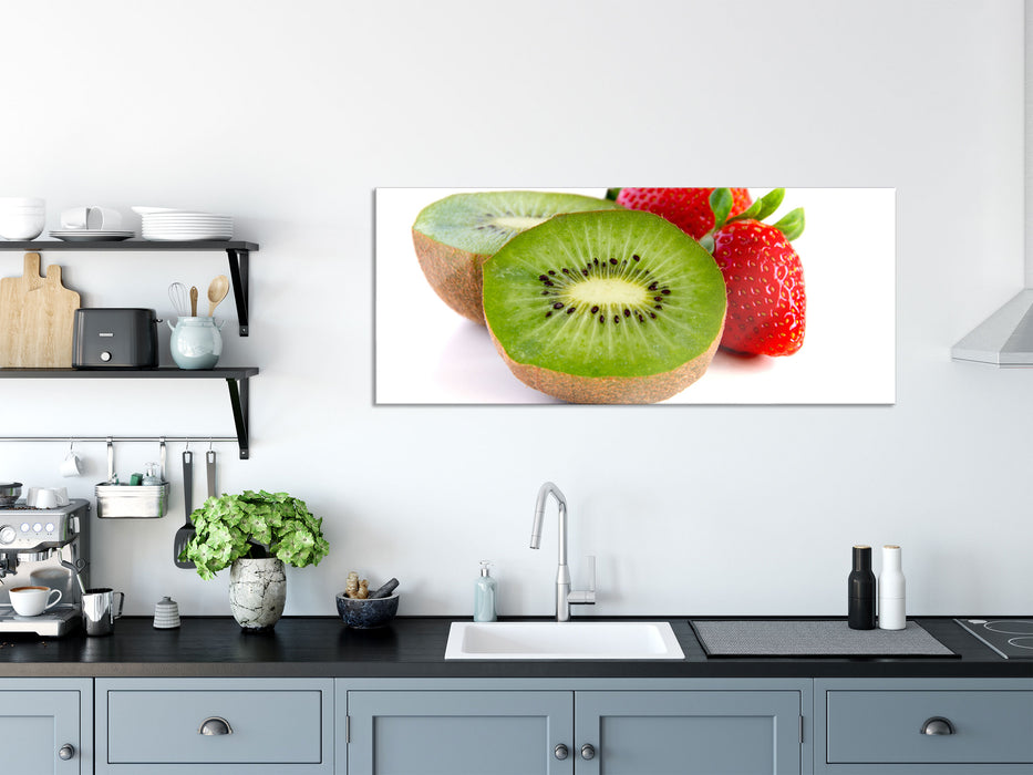 Kiwi und Erdbeeren, Glasbild Panorama