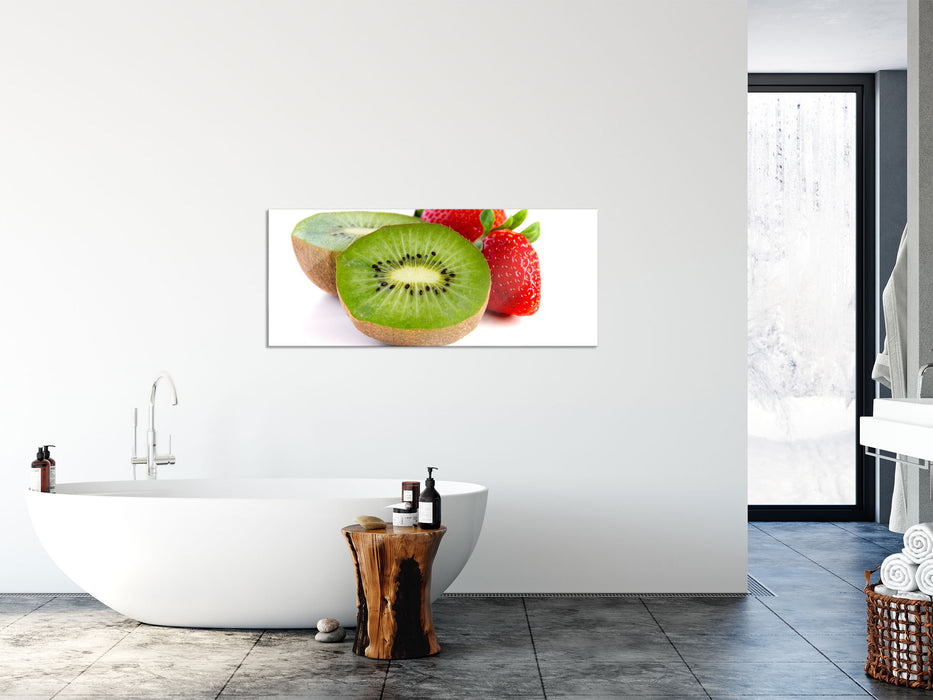 Kiwi und Erdbeeren, Glasbild Panorama