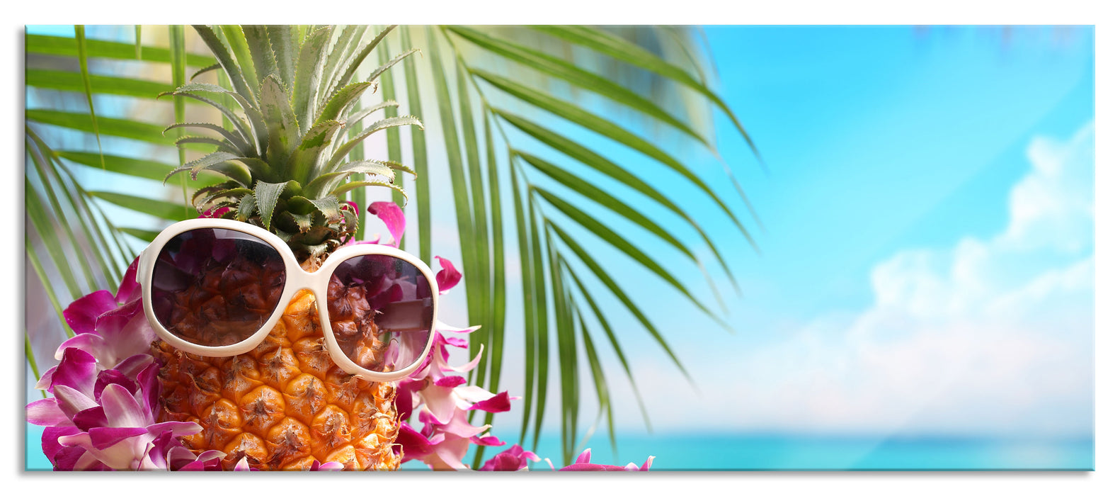 Pixxprint Ananas mit Sonnenbrille, Glasbild Panorama