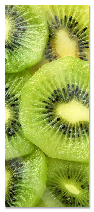 Pixxprint Grüne Kiwis Obstsalat, Glasbild Panorama