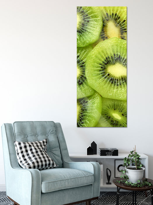 Grüne Kiwis Obstsalat, Glasbild Panorama