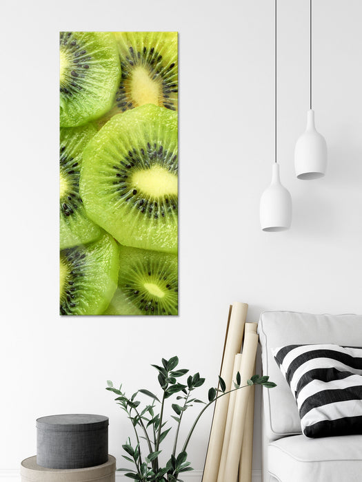 Grüne Kiwis Obstsalat, Glasbild Panorama