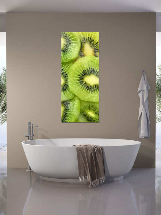 Grüne Kiwis Obstsalat, Glasbild Panorama